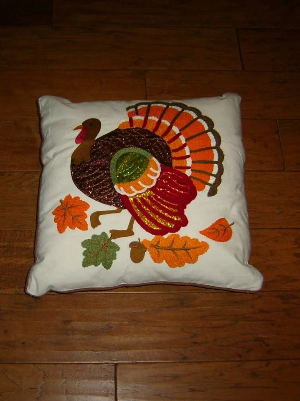 Glitzhome Cotton Embroidered Turkey Pillow, EUC